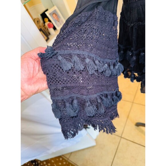 Bohemian Chic Laraethnics Black Cotton Tassel Crochet Top Blouse S/M Sustainable - Picture 12 of 13